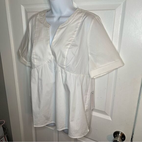 Modcloth Never Better Y-Neck Top White Peplum Blouse Shirt Size M NWT - Picture 8 of 12